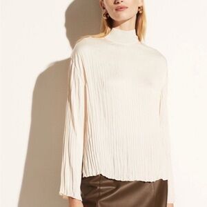 NWT Vince Rib Mock Neck Crushed Satin Chiffon Blouse Size Large
